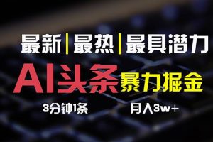 AI头条3天必起号，简单无需经验 3分钟1条 一键多渠道发布 复制粘贴月入3W+