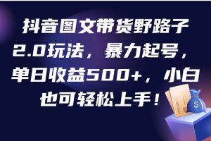 抖音图文带货野路子2.0玩法，暴力起号，单日收益500+，小白也可轻松上手！