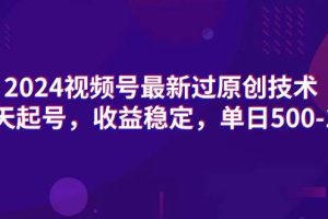 2024视频号最新过原创技术，三天起号，收益稳定，单日500-1K