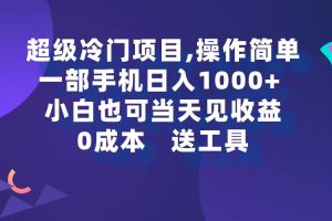 超级冷门项目,操作简单，一部手机轻松日入1000+，小白也可当天看见收益