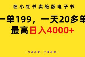 在小红书卖绝版电子书，一单199 一天最多搞20多单，最高日入4000+教程+资料