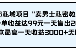 男粉私域项目 卖男士私密教程 每一单收益达99元一天售出20单