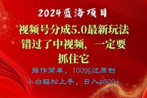 2024蓝海项目，视频号分成计划5.0最新玩法，错过了中视频，一定要抓住…