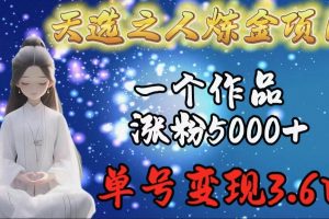 天选之人炼金项目，一个作品涨粉5000+，单号变现3.6w