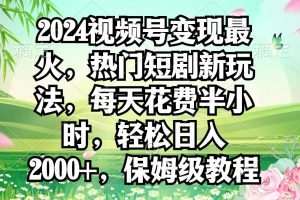 2024视频号变现最火，热门短剧新玩法，每天花费半小时，轻松日入2000+，…