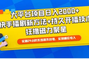 大平台项目日入2000+，快手播剧新方法+持久开播技术，狂撸磁力聚星