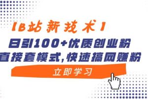 【B站新技术】日引100+优质创业粉，直接套模式，快速搞网赚粉