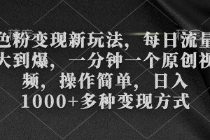 色粉变现新玩法，每日流量大到爆，一分钟一个原创视频，操作简单，日入1000+