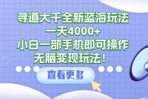 寻道大千全新蓝海玩法，一天4000+，小白一部手机即可操作，无脑变现玩法！