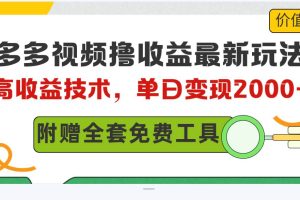 多多视频撸收益最新玩法，高收益技术，单日变现2000+，附赠全套技术资料