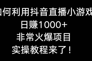 如何利用抖音直播小游戏日赚1000+，非常火爆项目，实操教程来了！