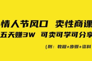 情人节风口！卖性商课，小白五天赚3W，可卖可学可分享！