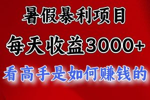 暑假暴利项目，每天收益3000+ 努努力能达到5000+，暑假大流量来了