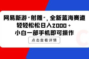 网易新游 射雕 全新蓝海赛道，轻松日入2000＋小白一部手机即可操作