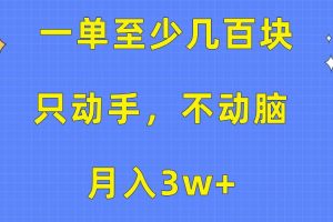 一单至少几百块，只动手不动脑，月入3w+。看完就能上手，保姆级教程